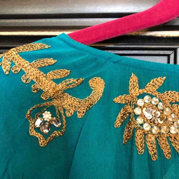 NWT blue and gold kimono beaded top - Picture 9 of 10